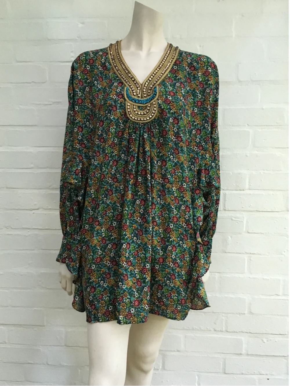 3.1 Phillip Lim 100% Silk Beaded Ruffled Floral Boho MiniDress Tunic, Oversize 4
